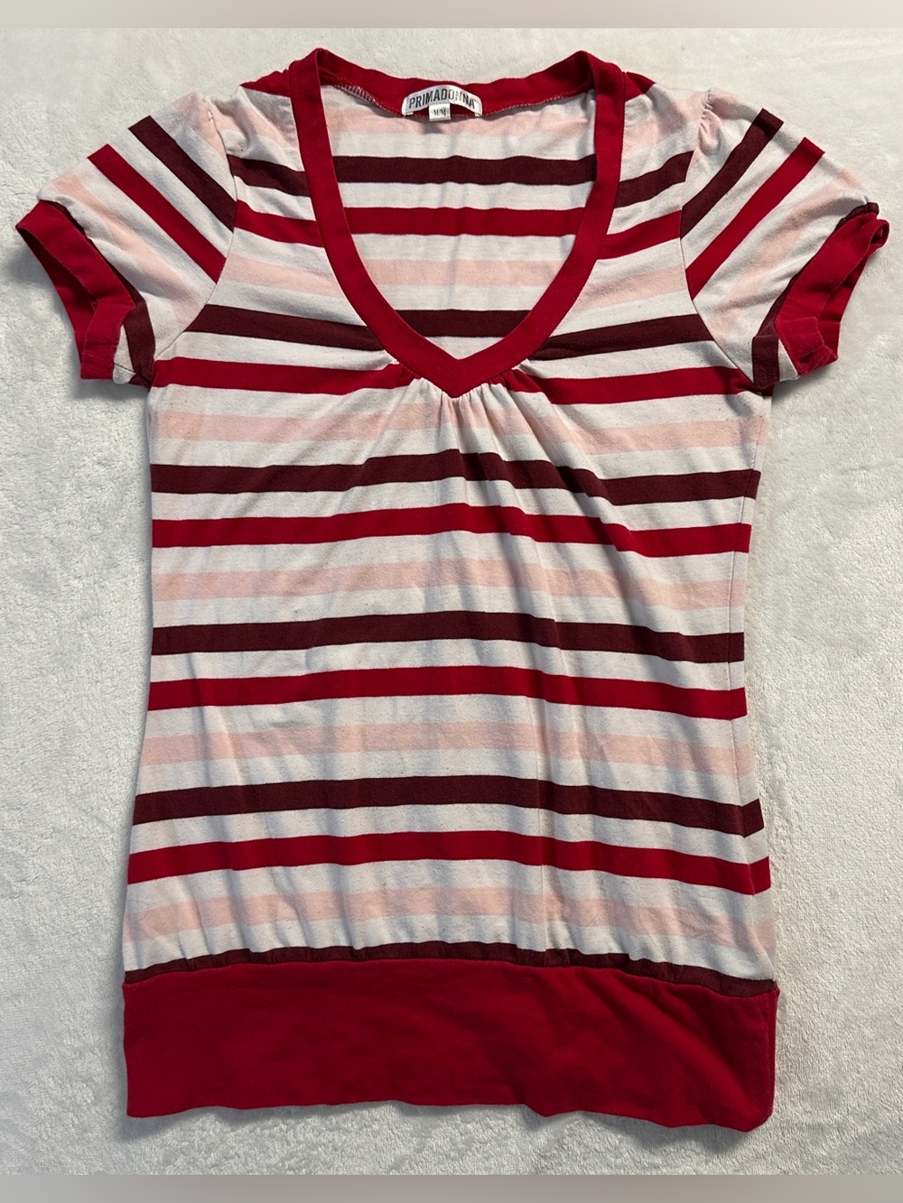 Y2K PRIMADONNA women's red white multi striped tee, M.